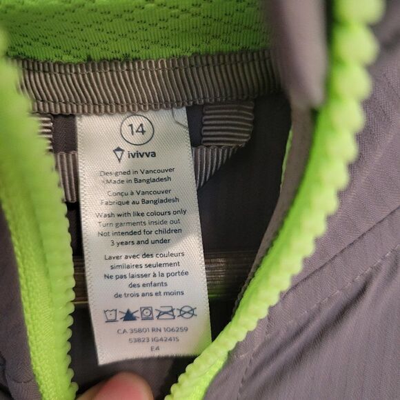 Ivivva (by Lululemon)Full Zip Grey Green Hoodie size 14 - Picture 3 of 8